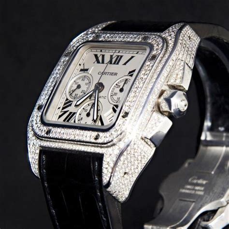 cartier santos 100 swiss replica watch diamond bezel|cartier santos 100 chronograph.